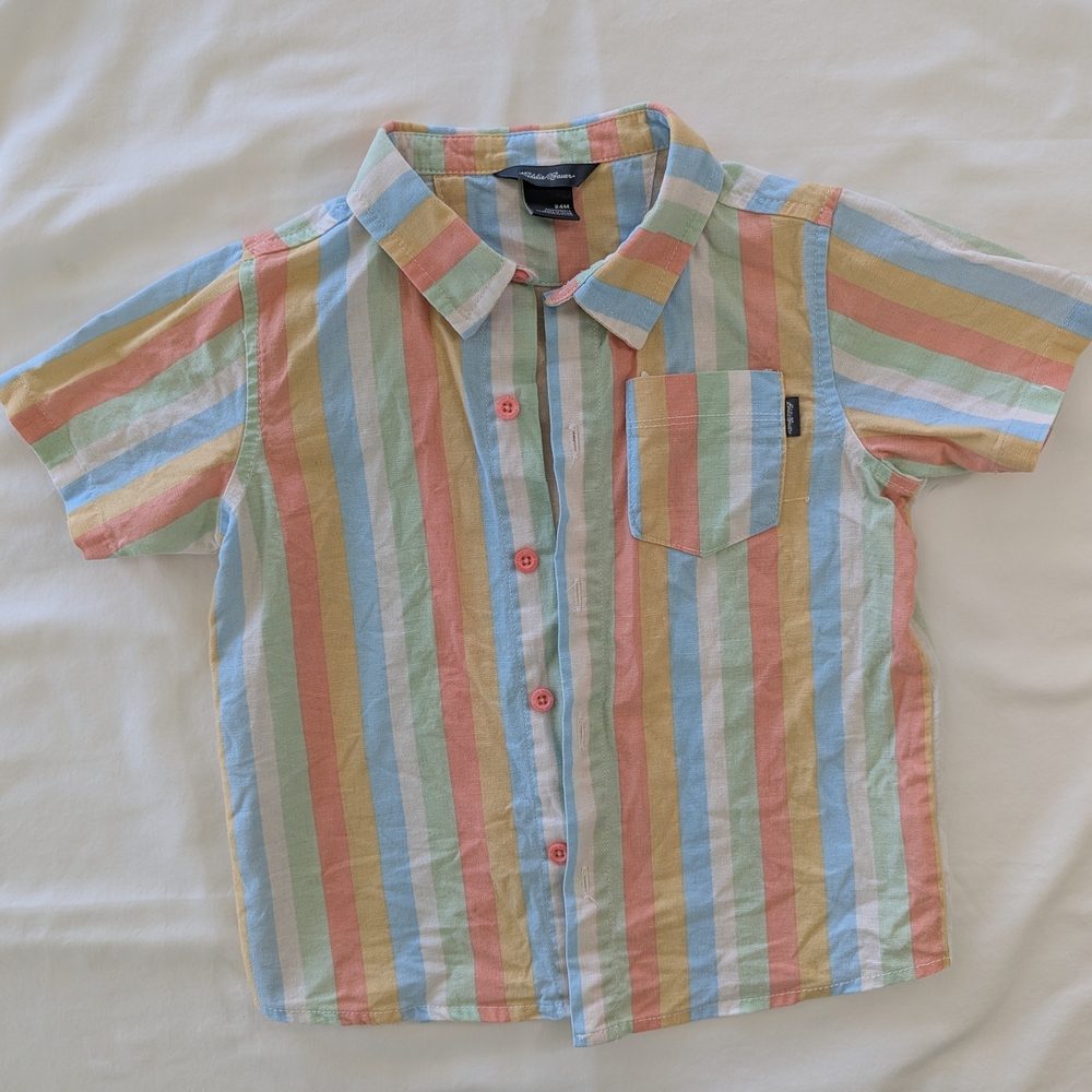 Eddie Bauer Pink and Orange Button Down Shirt Lightweight Casual